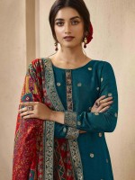 Peacock Blue Dola Jacquard Silk Designer Salwar Kameez